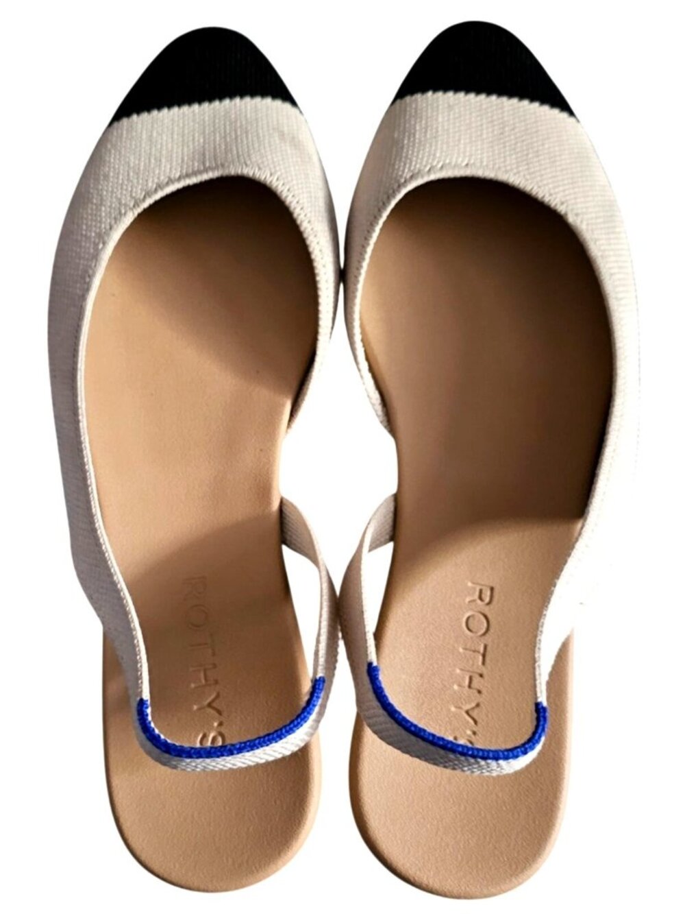 Rothys Womens Pointed Toe Slingback Flats Beige & Black Size 8 Sustainable Knit - Picture 3 of 11